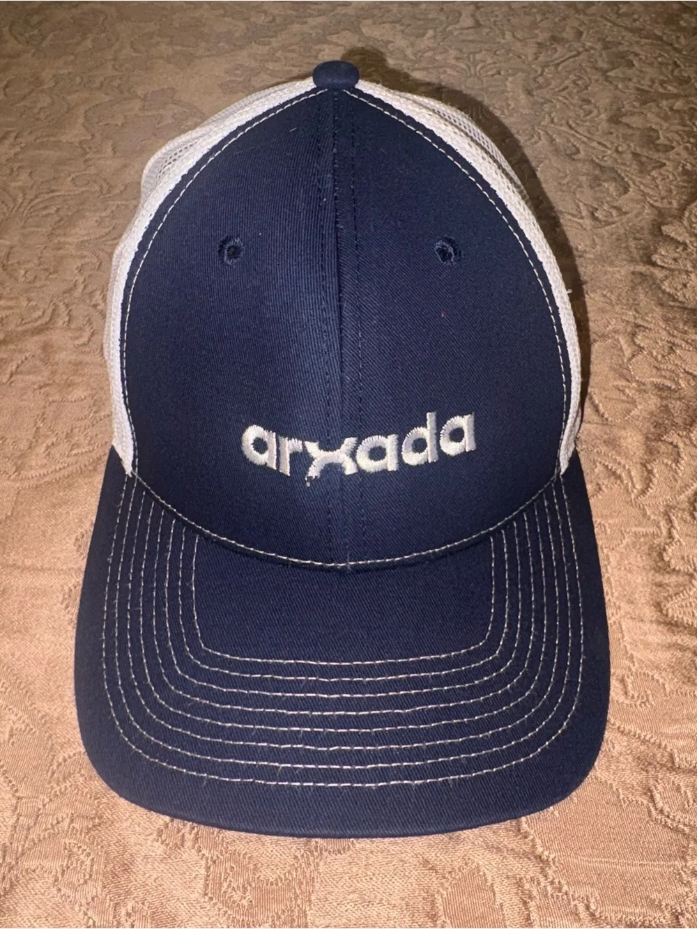 Navy and White Mesh Trucker Cap